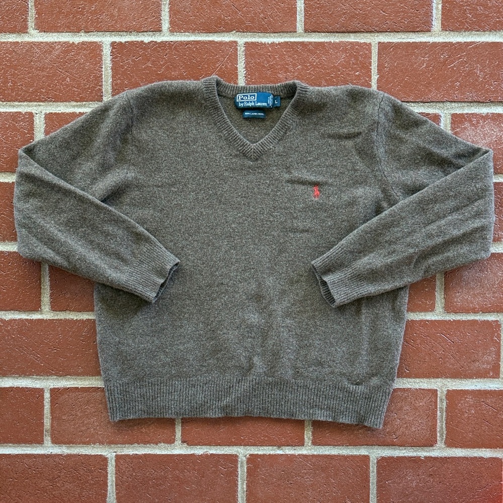 Polo by Ralph Lauren Men's V-Neck Brown/Green Sweater
